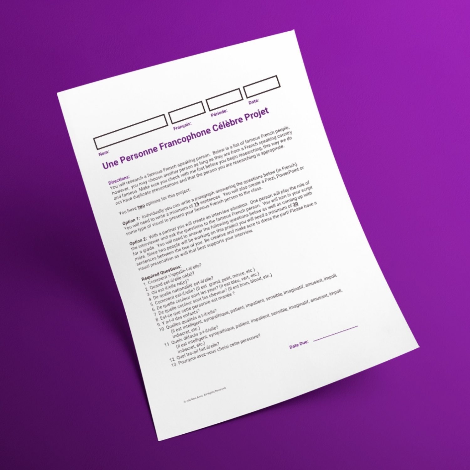 Une Personne Francophone Célèbre Projet