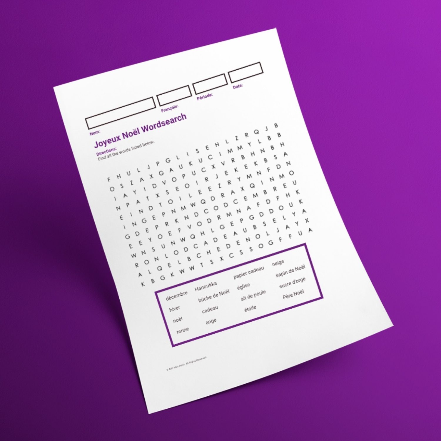 Joyeux Noël Wordsearch