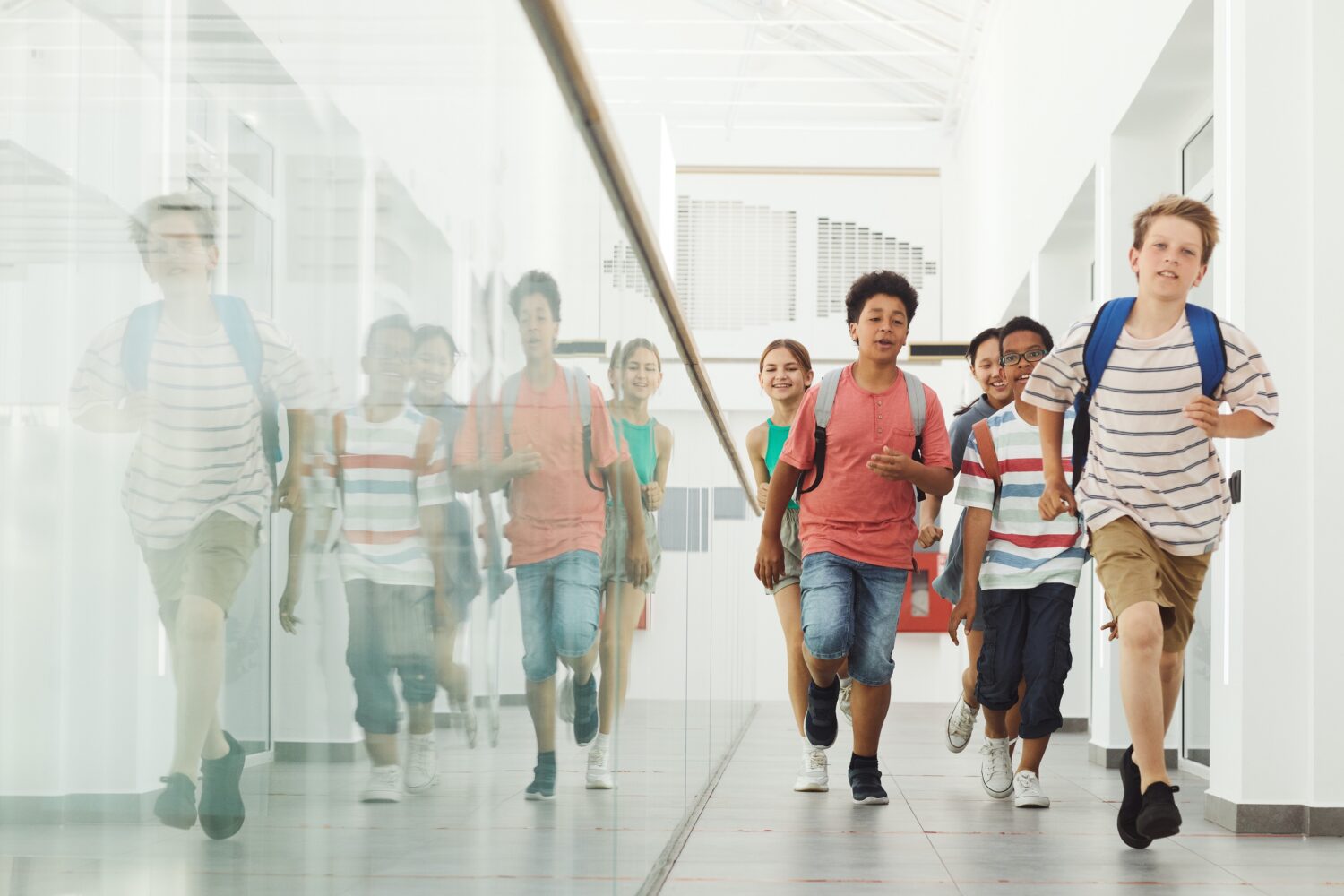 Students Running Down Hallway