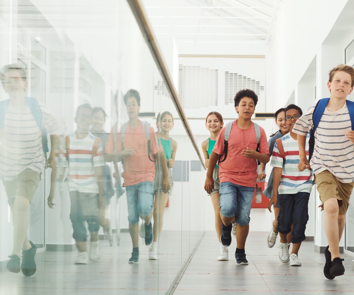 Students Running Down Hallway