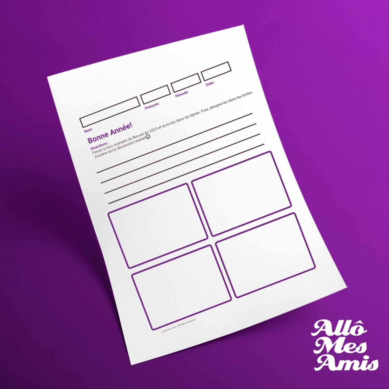 New Year's Resolution Activity - Bonne Année (French)